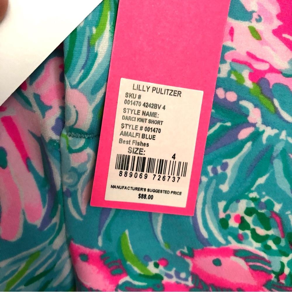 Lilly Pulitzer Teal Pink & Green Floral Scallop Hem Bermuda Shorts - Picture 10 of 11